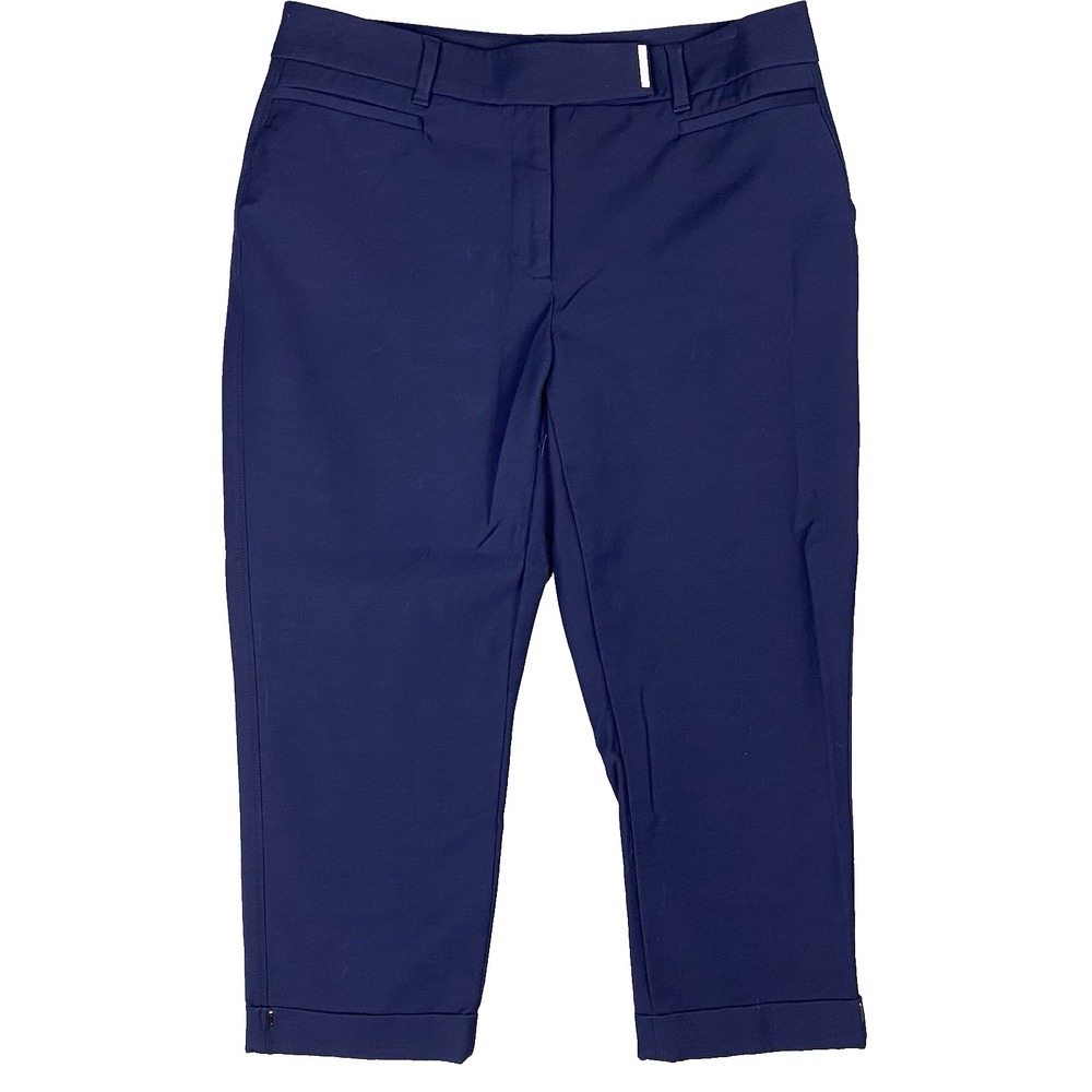 White House Black Market The Slim Crop Navy Blue Stretch Trousers Women 6S Short
